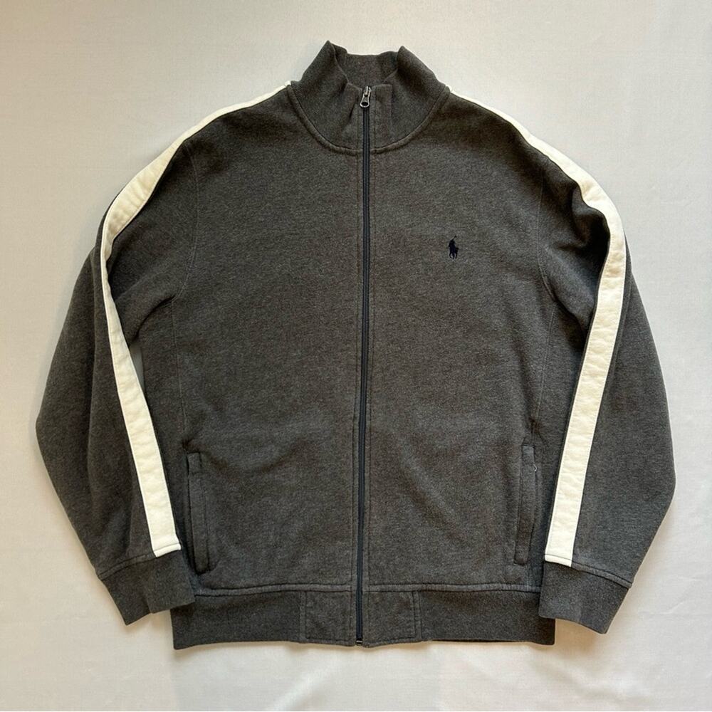 Polo Ralph Lauren Vintage Track Sweater Grey White Large